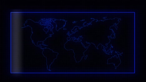 Animation-Of-blue-World-Map-with-moving-check-light-on-black-background