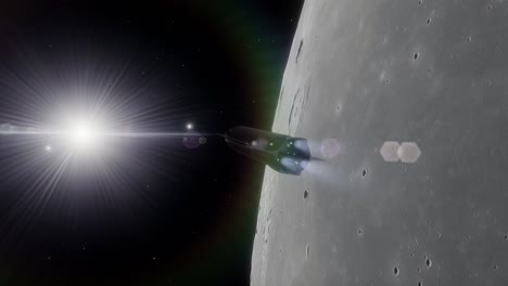Espacio-X-A-La-Luz-Del-Sol-Panorámica-Hacia-La-Derecha-Con-La-Luna-A-La-Derecha-Y-Al-Costado