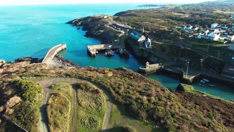 Aerial-Footage-of-Amlwch-Port-on-Anglesey,-North-Wales-in-4K