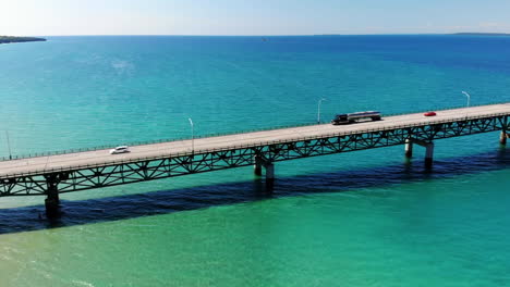 Drone-footage-of-Michigan's-great-lakes-and-the-Mackinac-Bridge-in-summer