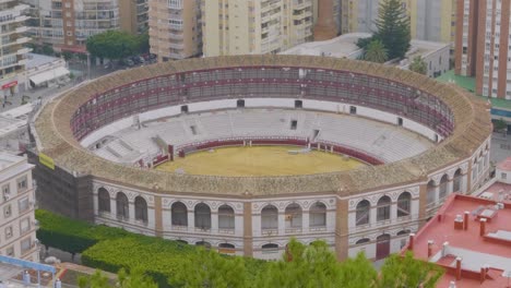A-top-view-of-Bullfighter-Stadium-Arena-of-Malaga,-Spain