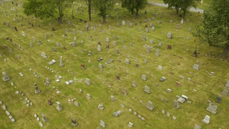 4K-Drone-Overhead-Aerial-View-of-Cemetery,-Drone-Over-Buffalo-Cemetery,-Pan-Down,-Rotate-Shot