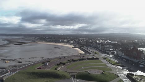 Aerial-push-in-over-Morecambe-Bay-and-Beach
