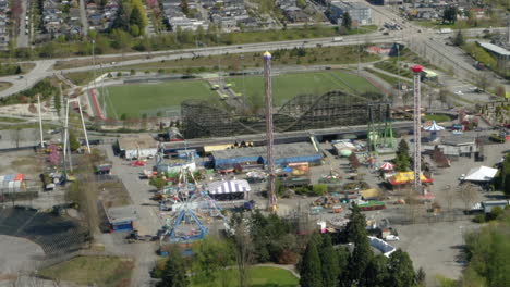 Aerial-view-over-Playland-Amusement-Park-at-Hastings-Park,-Vancouver,-British-Columbia