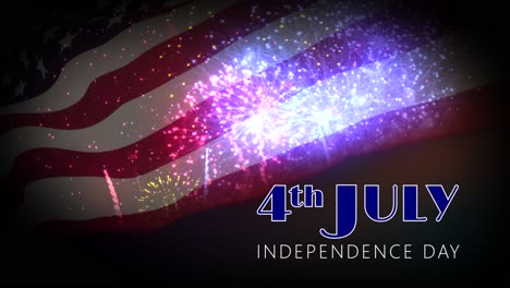Breathtaking-4th-of-July-animated-motion-graphic-celebrating-Independence-Day,-with-fluttering-Stars-and-Stripes-flag,-overlayed-with-dramatic-fireworks-and-stylish-text