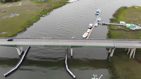 lazaretto-creek-bridge-river-boat-dock-traffic-highway-tybee-island-georgia-aerial-drone