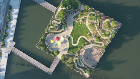 a-top-down-shot-directly-above-the-park-called-Little-Island-in-NYC-on-a-sunny-day