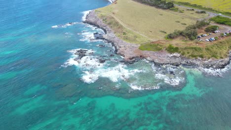 Coastline-Tropical-Reef-on-Island-of-Maui,-Hawaii---Aerial-View