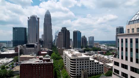 Aerial-flying-by-buildings-in-Charlotte-NC-Skyline,-Charlotte-North-Carolina