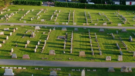 Lititz-Pennsylvania-USA---Low-aerial-drone-shot-over-the-cemetery-of-this-small-town