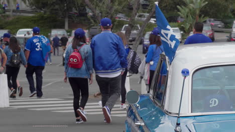 Los-Angeles-Dodgers-fans-crossing-the-street-entering-Dodger-stadium-to-watch-the-Baseball-game