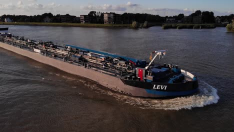 Aerial-View-Of-Levi-Chemical-Tanker-Navigating-River-Noord-In-Alblasserdam