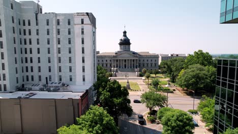 aerial-push-into-columbia-sc-state-capital,-columbia-south-carolina,-sc-state-capital