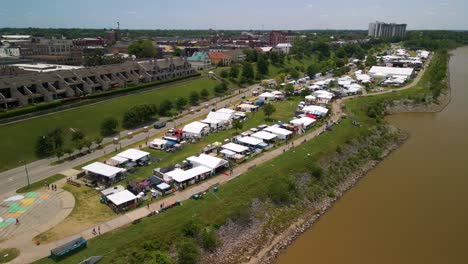 Aerial-View-of-Memphis-in-May-BBQ-Festival-in-Downtown-Memphis,-Tennessee