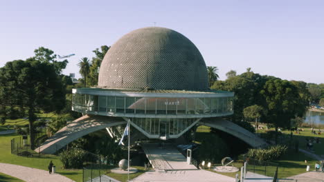 AERIAL---Galileo-Galilei-Planetarium,-Buenos-Aires,-Argentina,-circle-pan-right