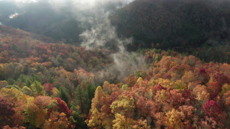 Rotierende-Drohnenaufnahme-Der-Herbstlichen-Bergfarben-In-Den-Great-Smokey-Mountains-In-North-Carolina