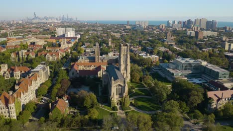 Amazing-Aerial-Orbiting-Shot-Above-Rockefeller-Memorial-Chapel-at-University-of-Chicago-College-Campus