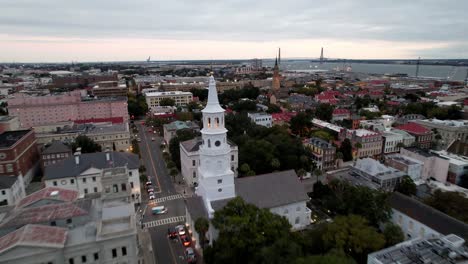 fast-aerial-pullout-over-st-michaels-church-in-charleston-sc,-south-carolina