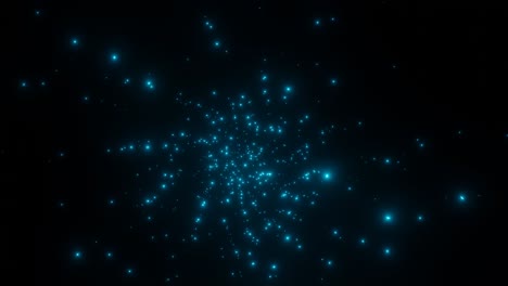 Glowing-blue-particles-flying-towards-camera