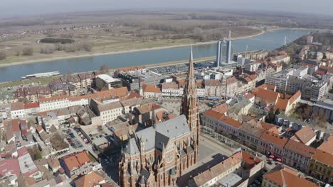 The-City-Of-Osijek-Croatia-With-Cathedral-Of-St-Peter-and-Paul-At-Daytime---aerial-drone-shot