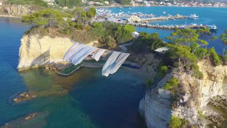 Aerial-drone-view-video-of-famous-islet-of-Cameo-in-Agios-Sostis-area-of-Laganas,-Zakynthos-island,-Ionian-Greece