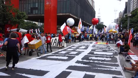 Huge-banner-laid-down-in-the-street-sidewalk-during-Black-Consciousness-protest-rally:-In-Defense-of-Democracy