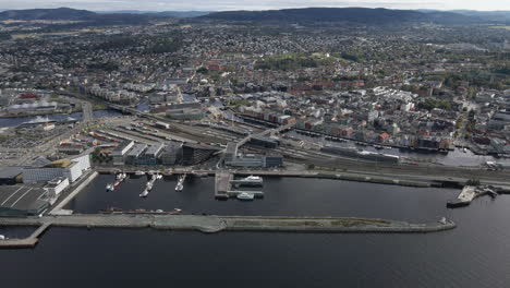 Bird's-Eye-View-Of-Trondheim-City-On-Trondheim-Fjord-In-Trondelag,-Norway