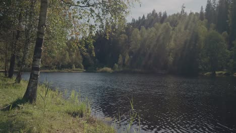 KypesjÃ¶n-Lake-In-The-Late-Summer-Afternoon,-BorÃ¥s-Sweden---Handheld-Wide-Shot