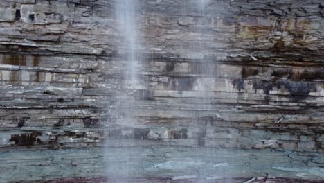 Devil's-Punch-Bowl-ribbon-waterfall-on-Niagara-Escarpment-in-Hamilton,-Ontario,-Canada---Close-up-descending-long-length-shot