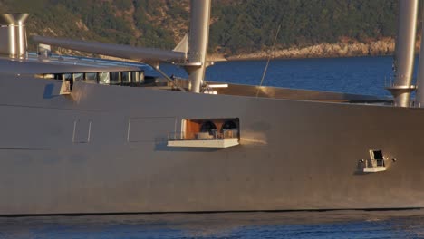 Exterior-of-Sailing-Yacht-A-on-the-Blue-Ocean-of-Kefalonia,-Greece---static-shot
