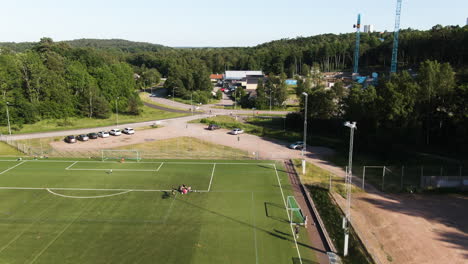Soccer-field-and-area-under-construction-at-Gothenburg,-Sweden