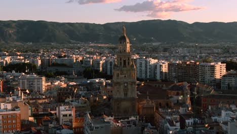 Aerial-shot-of-the-Cathedral-Church-of-Saint-Mary-in-Murcia,-Spain
