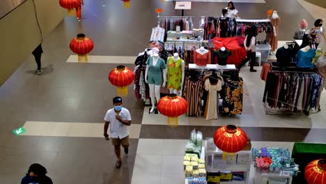 Typical-Chinese-New-Year-decor-inside-a-popular-shopping-mall-in-Cebu-City,-Philippines