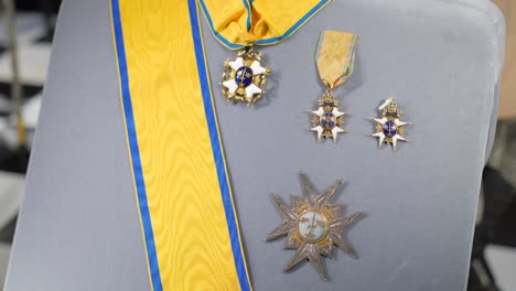 Collection-Of-Medals-Of-Honor-In-Exhibition-At-Royal-Palace-In-Stockholm,-Sweden