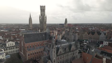 Aerial-of-Bruges-on-a-cold-winter-day,-drone-shot-belgium