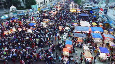 Drone-flying-over-a-crowded-local-market-near-Charminar
