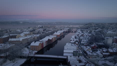Aerial-View-Of-Nidelva-River-In-Trondheim-City-Trondelag-County,-Norway