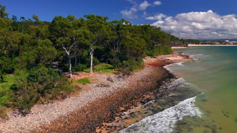 Greenery-Landscape-And-Rocky-Shore-At-Noosa-National-Park-Near-Noosa-Heads-In-Queensland,-Australia