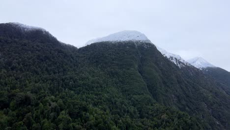Luftumlaufbahn-Und-Schneebedeckte-Berge,-Tagua-Tagua-See,-Südchile