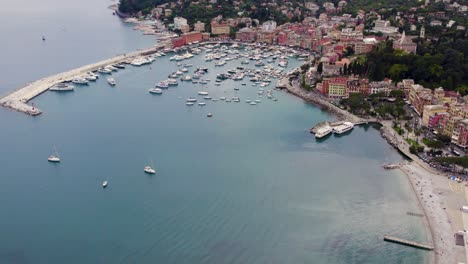 Aerial-of-tourist-resort-town-Santa-Margherita-Ligure-harbour-with-yachts