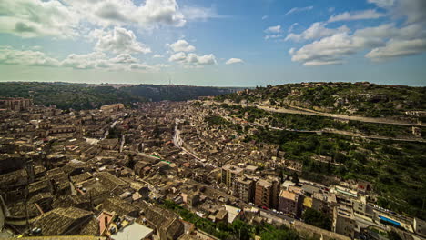 Panoramic-view-of-the-italian-town-on-a-cloudy-day-in-Pizzo-viewpoint,-Via-Floridia-in-Sicily,-south-Italy-at-daytime-in-timelapse