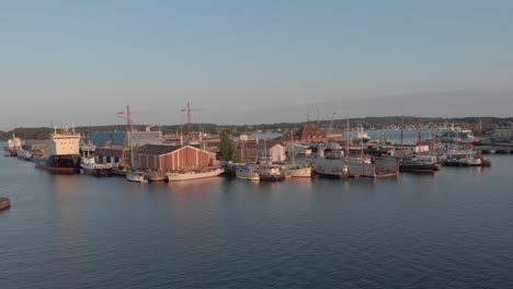 Drone-footage-of-a-marine-in-Svendborg,-Denmark