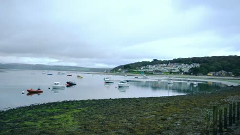 Courtmacsherry-panorama-waterfront-with-moored-boats,-County-Cork,-Ireland