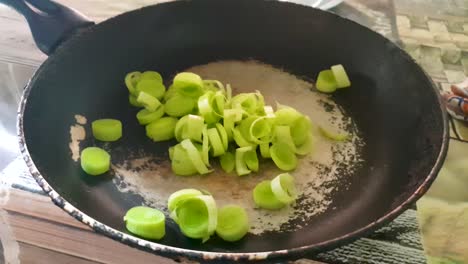 Slow-motion-of-sliced-young-onions-in-the-frying-pan