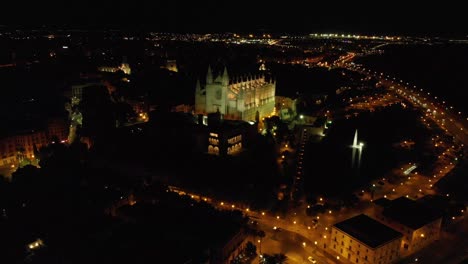 Mallorca-Palma-Spain-by-night-from-the-port-with-a-drone-view-at-4k-24fps