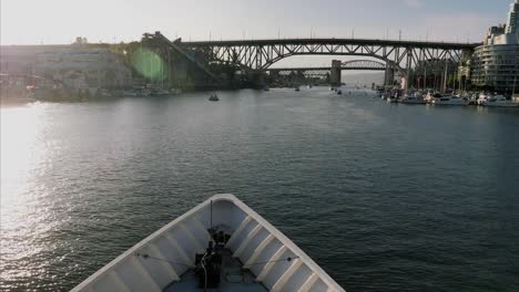 Vancouver-Granville-Island-Bridge,-on-a-boat-yacht