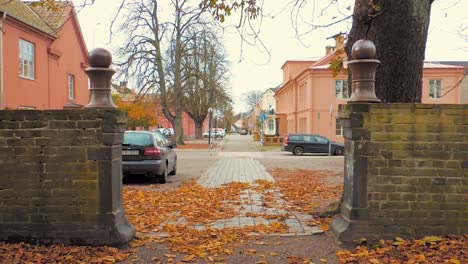 Look-Through-the-Gates-of-a-Park-Out-on-the-Streets-of-the-Small-Town-of-Höganäs-in-the-Southern-Part-of-Sweden