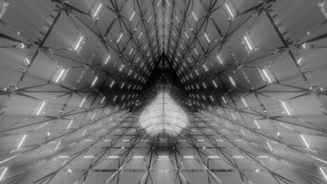 Black-and-white-heart-shape-form-shining-the-way-forward-in-broken-glass-reflecting-surface-architecture,-rendered-3d-graphic-animation