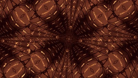 Goldglänzende-Kaleidoskopbewegung-Mit-Kristallähnlicher-Struktur,-Schleifenfähige-3D-CGI-Rendering-Animation