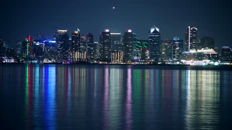 Time-lapse-of-San-Diego-skyline-at-night